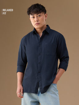The Souled Store - Navy Blue Oxford: Indigo Solid Shirt
