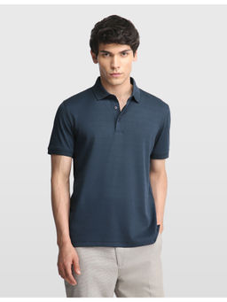 Arrow - Navy Blue Textured Glided Night Polo T-shirt