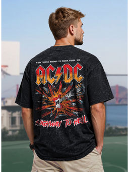 HAZUKU - Acdc Graphic Print Round Neck Black T-shirt