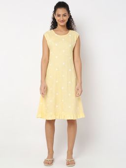 Smarty Pants - Women Cotton Yellow Color Heart Print Sleeveless Night Dress