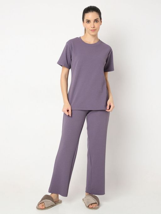 knee length dresses for ladies Women Nightsuit Set  2-Piece Half Sleeve Top & Pajama Pants with Leaf   FineLook