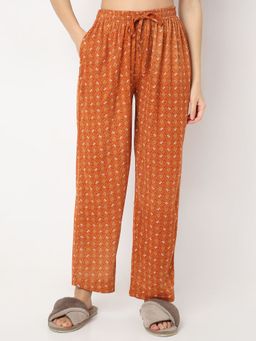 Smarty Pants - Women Orange Color Abstract Print Lounge Wear Pajama