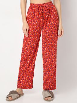 Smarty Pants - Women Orange Color Star Print Lounge Wear Pajama