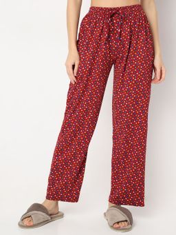 Smarty Pants - Women Maroon Color Star Print Lounge Wear Pajama