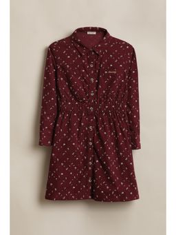Allen Solly - Girls Maroon Printed Knee Length Casual Dress