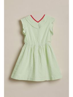 Allen Solly - Girls Green Stripe Knee Length Casual Dress