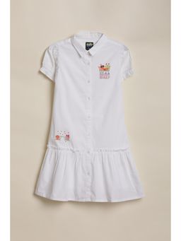 Allen Solly - Girls White Graphic Print Knee Length Casual Dress