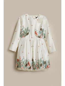 Allen Solly - Girls White Printed Knee Length Casual Dress