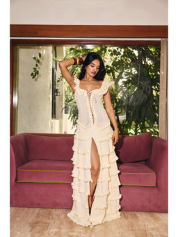 Old Marigold - Women Cotton Off White Solid Dress
