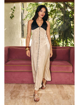 Old Marigold - Women Satin Beige Solid Dress