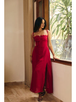 Old Marigold - Women Georgette Red Embellished/Sequined Dress