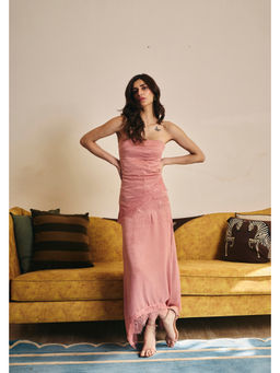 Old Marigold - Women Satin Pink Floral Top with Skirt