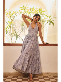 Old Marigold - Women Linen Blue Floral Dress