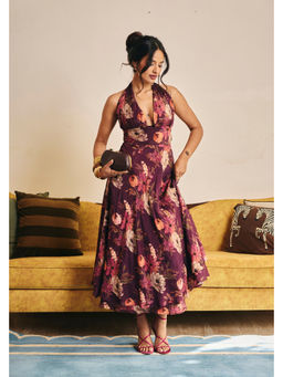 Old Marigold - Women Muslin Purple Floral Dress