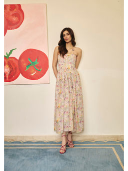 Old Marigold - Women Cotton Beige Floral Dress