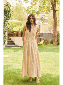 Old Marigold - Women Lace Off White Solid Dress