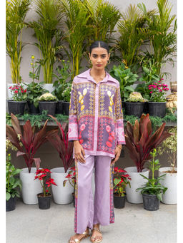 Pooja Singhal - Lavender Printed and Color Blocking Long Co-Ord Set