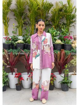 Pooja Singhal - Lavender Color Block Floral Printed Long Co-Ord Set