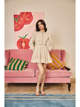 Old Marigold - Women Linen Beige Floral Dress