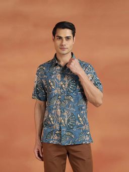 Fabindia - Men Blue Floral Printed Shirt