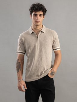 Club York - Men Beige Textured Polo T-shirt