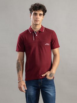 Club York - Men Maroon Typography Printed Polo T-shirt