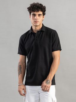 Club York - Men Black Solid Polo T-shirt