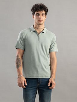 Club York - Men Green Textured Polo T-shirt
