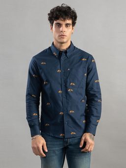 Club York - Men Navy Blue Printed Casual Shirt