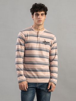 Club York - Men Pink Stripes Printed T-shirt