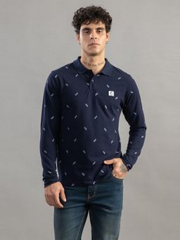 Club York - Men Navy Blue Printed Polo T-shirt