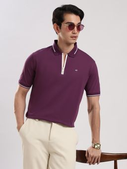 MR BUTTON - Men Purple Solid Polo T-shirt