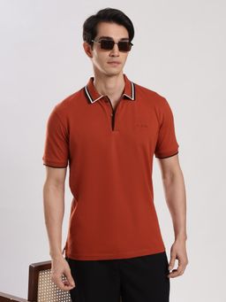 MR BUTTON - Men Rust Solid Polo T-shirt