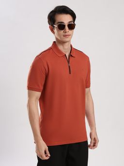 MR BUTTON - Men Rust Solid Polo T-shirt