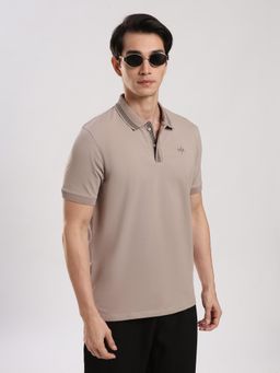 MR BUTTON - Men Brown Solid Polo T-shirt