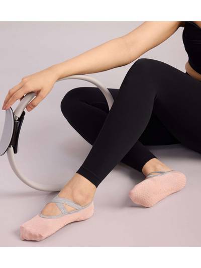 Pilates & Yoga Anti Slip Grip Socks for Women Non Slip Breathable Cotton Socks-Shimmer Pink
