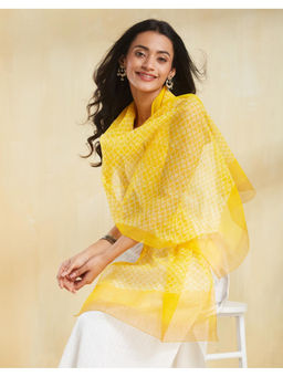 Fabindia - Yellow Cotton Silk Hand Block Printed Stole