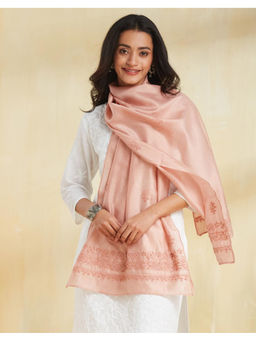 Fabindia - Pink Cotton Silk Chikankari Stole