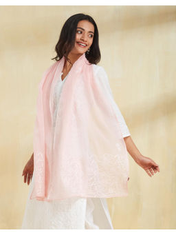 Fabindia - Pink Cotton Silk Chikankari Stole