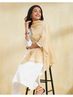 Fabindia - Beige Cotton Silk Chikankari Stole