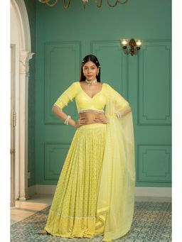 MONK & MEI - Yellow Ivy Lehenga with Blouse and Dupatta (Set of 3)