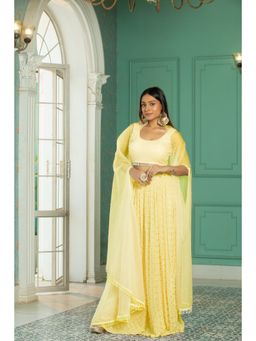 MONK & MEI - Yellow Opal Cape with Blouse and Sharara (Set of 3)