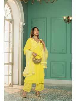 MONK & MEI - Yellow Pearl Kurta with Palazzo and Dupatta (Set of 3)