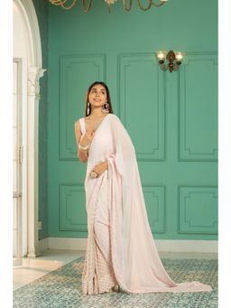 MONK & MEI - Pink Scarlett Pre Draped Saree with Stitched Blouse