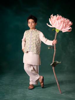 Mi Arcus - Papa Don't Preach Kids Festive Kurta With Printed Nehru Jacket
