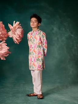Mi Arcus - Papa Don't Preach Boys Multicolour Animal & Palm Print Kurta Pyjama Set
