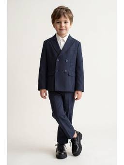 One Friday - Boys Navy Blue Star Print Twill Blazer