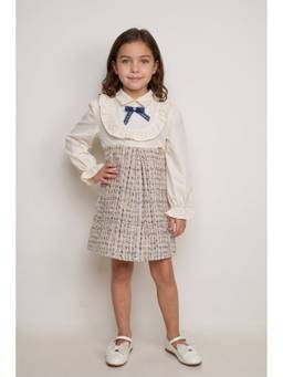 One Friday - Girls Multi Boucle Shirt Collar Full Sleeve Dress