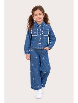 One Friday - Blue Embroidered Denim Straight Fit Jeans