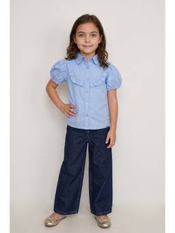 One Friday - Girls Blue Cotton Poplin Shirt Collar Top